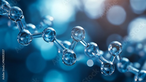 A 3D molecular structure, blurred background