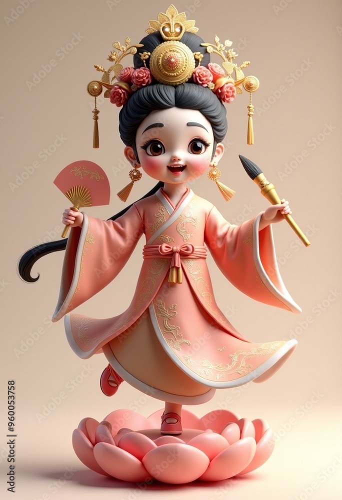 Cute Chinese Song Dynasty Girl Blind Box Toy: Lotus Pose, Full Body, High-Quality Render Cute Chinese Song Dynasty Girl Blind Box Toy: Lotus Pose, Full Body, High-Quality Render