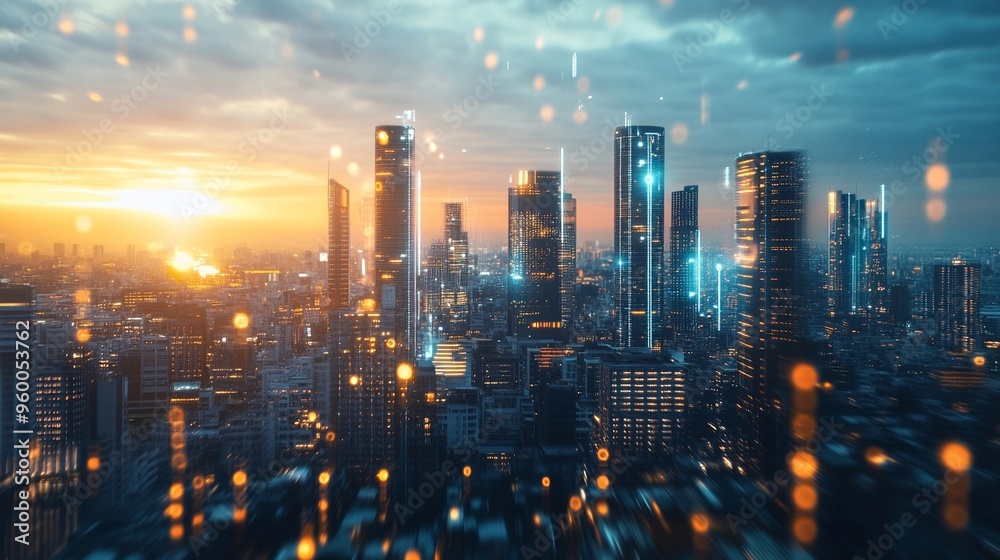 Obraz premium Futuristic cityscape AI governance