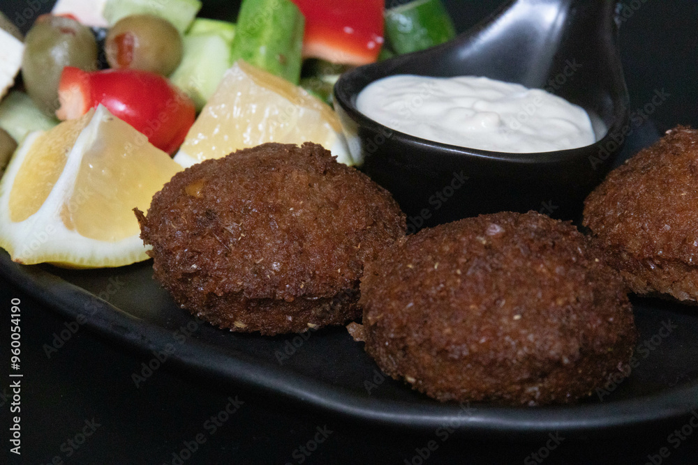 Traditional Arabian Food , Falafel with dipping , Hummus Traditional Arabian Food , Falafel with dipping , Hummus