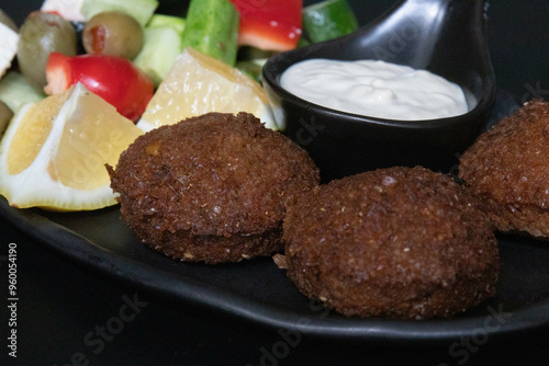 Traditional Arabian Food , Falafel with dipping , Hummus photo