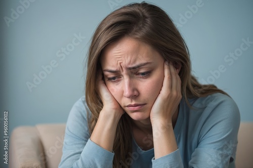 Woman sitting with head in hands feeling sad