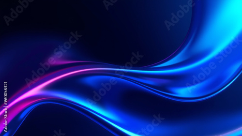 Abstract dark holographic iridescent neon background fluid liquid glass curved wave background