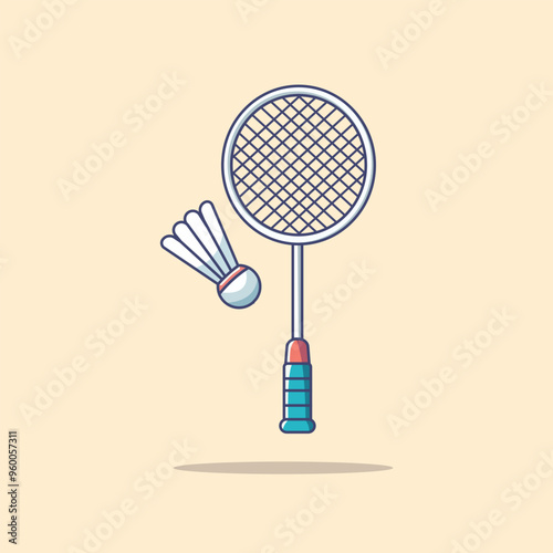 Badminton Racket With Shuttlecock Vector Icon Illustration. Sport Icon Concept Isolated Premium Vector. Flat Cartoon Style