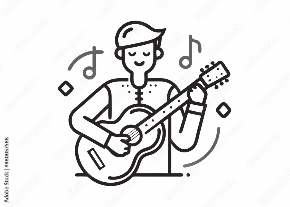 Fototapeta premium Guitar Line icon, Sketch Design, Pixel perfect, Editable stroke. Guitarist, Jazz Music, Music, Musical Note, Singer.