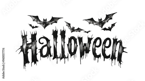 Spooky halloween typography with bats and dripping letters