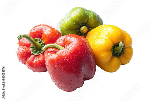 Wet Bell Peppers with Water Droplets Isolated on Transparent Background