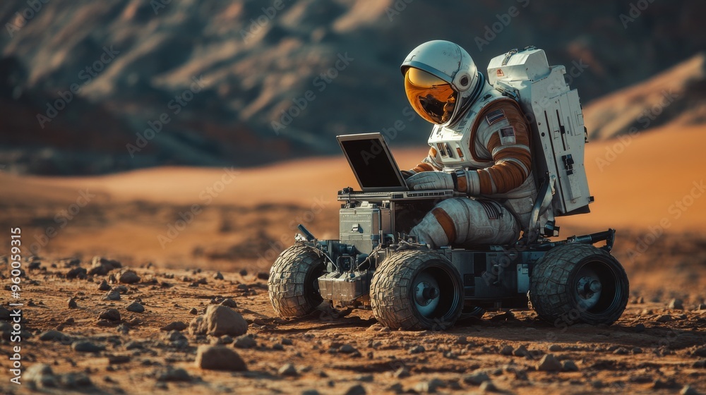 Astronaut Working on Mars Surface Astronaut Working on Mars Surface