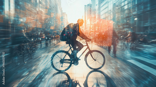Wallpaper Mural A cyclist navigates through a busy urban environment, capturing the dynamic energy of city life at sunset. Torontodigital.ca