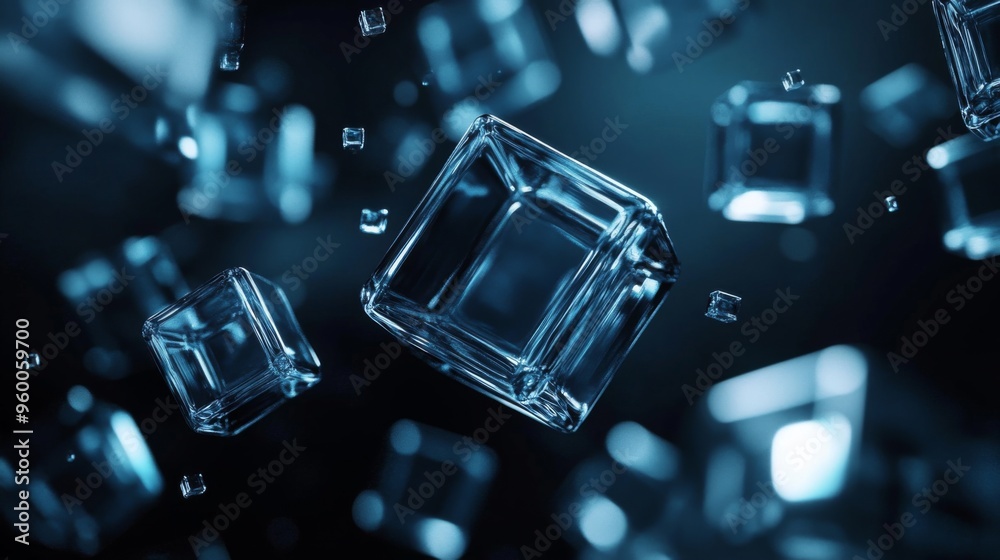 Crystal Cubes Suspended in Blue Abstract Crystal Cubes Suspended in Blue Abstract