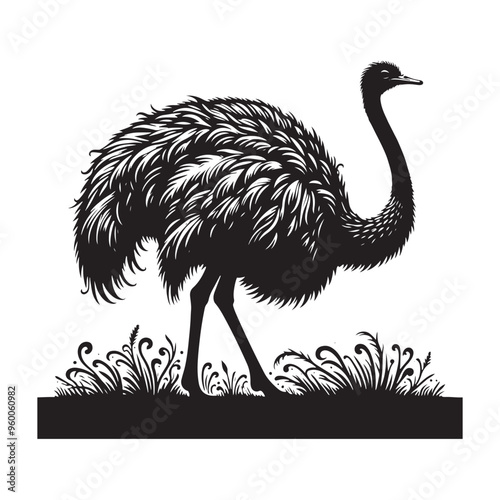 Minimalist Black Ostrich Bird Silhouette Vector for Nature and Wildlife Projects
 photo