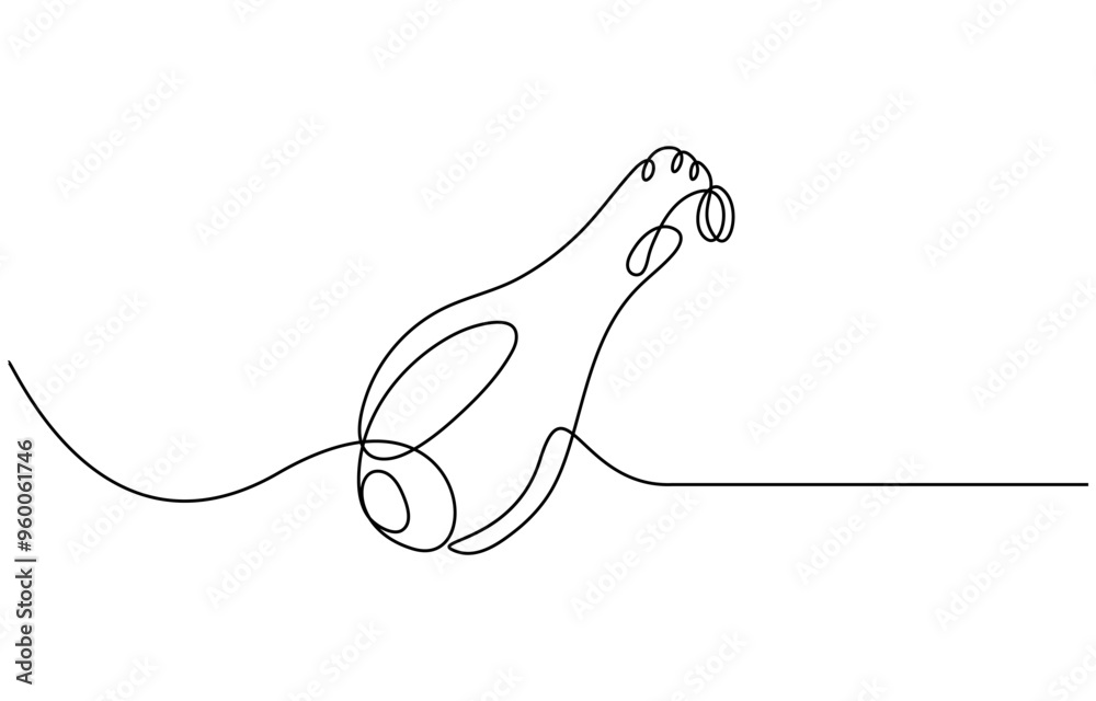 Obraz premium Single continuous line drawing of hot crispy fried chicken leg for restaurant logo emblem. Fast food cafe logotype template concept