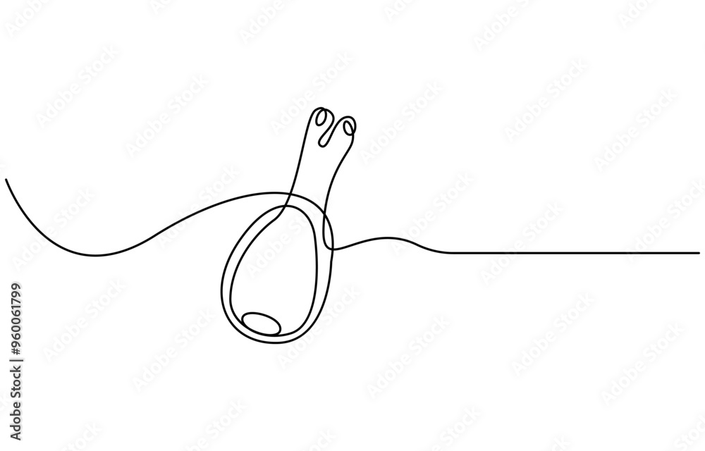Obraz premium Single continuous line drawing of hot crispy fried chicken leg for restaurant logo emblem. Fast food cafe logotype template concept