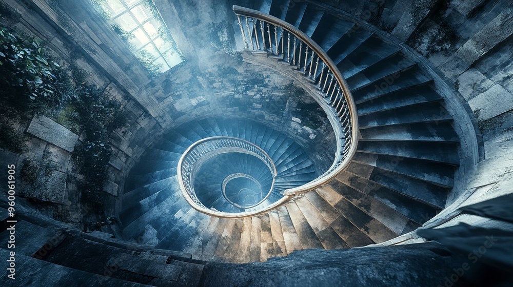 Gothic staircase spiraling into darkness Gothic staircase spiraling into darkness