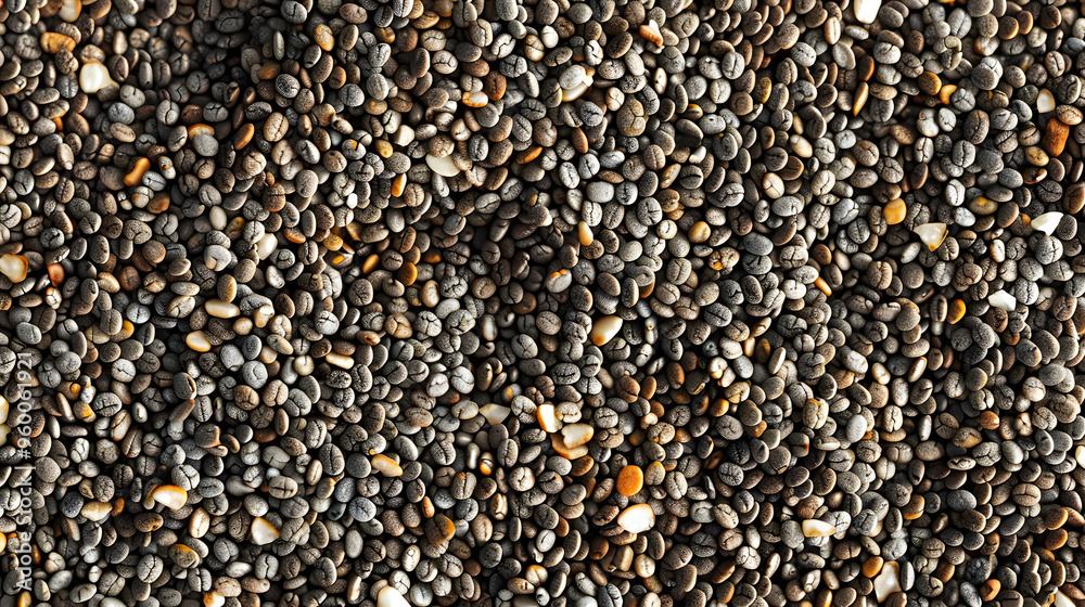 A macro image of chia seeds, displaying a textured pattern of small seeds, perfect for nutrition, health, and culinary-related themes. A macro image of chia seeds, displaying a textured pattern of small seeds, perfect for nutrition, health, and culinary-related themes.