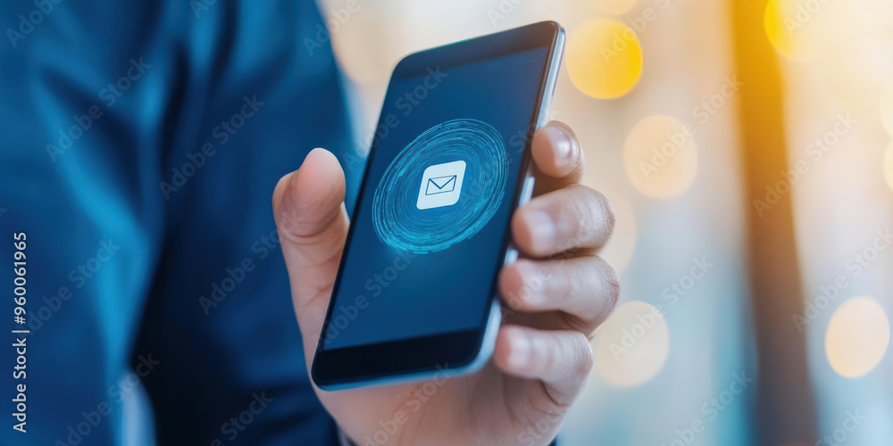 A person holding a smartphone displaying an email icon, symbolizing communication and technology in the digital age. A person holding a smartphone displaying an email icon, symbolizing communication and technology in the digital age.