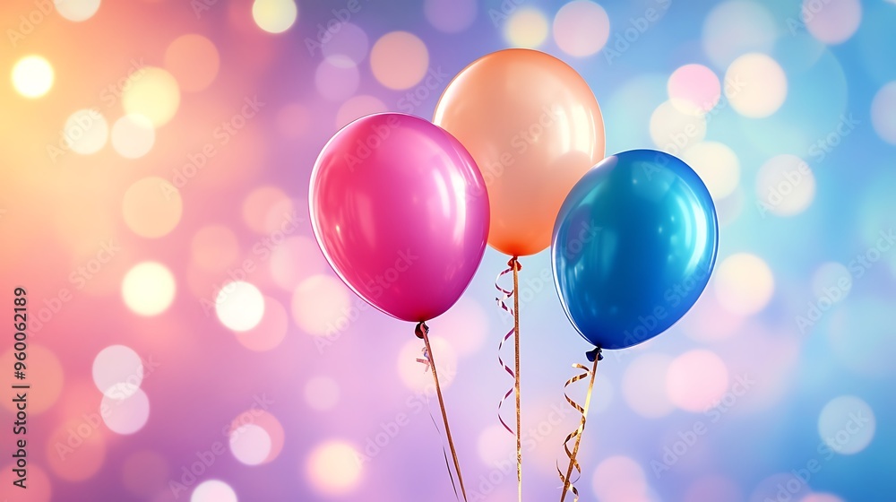 Three Colorful Balloons against a Blurred Background Three Colorful Balloons against a Blurred Background