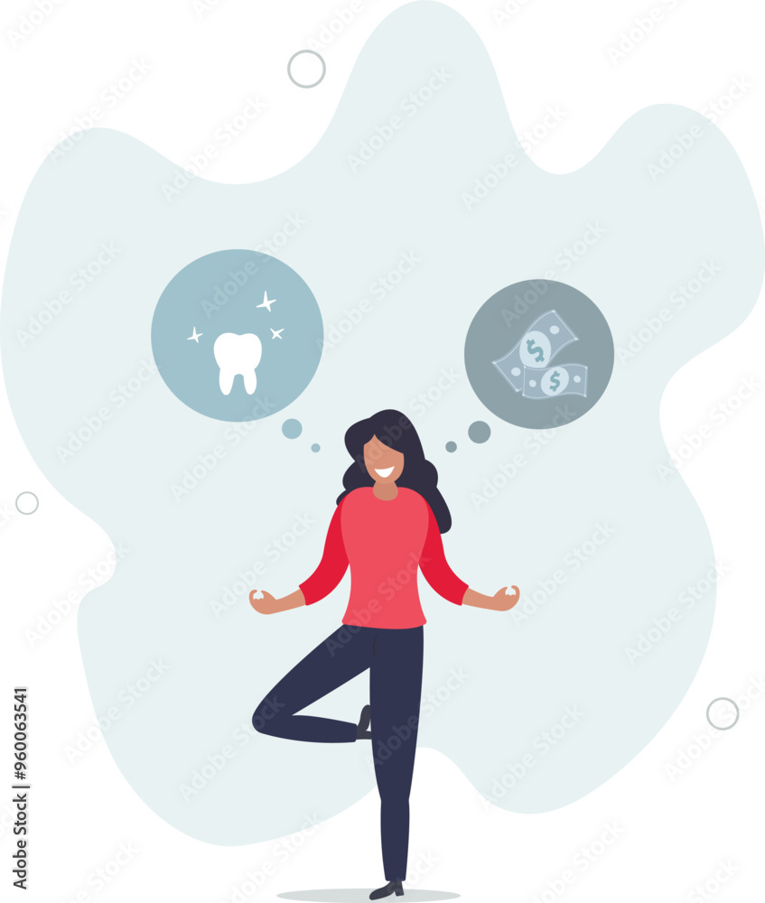 Cheerful girl selling her tooth. Child holding tooth, counting money, though cloud .flat design with people. Cheerful girl selling her tooth. Child holding tooth, counting money, though cloud .flat design with people.