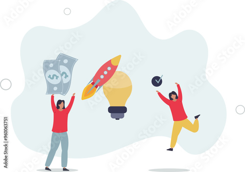 Venture capital as private equity and investors finances.Start up company capital growth from crowdfunding money raising.flat design with people.