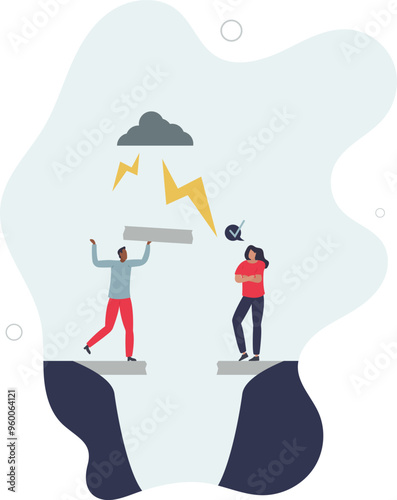 Marriage divorce or business negotiation with anger, debate, dispute or confrontation arguing battle.flat design with people.