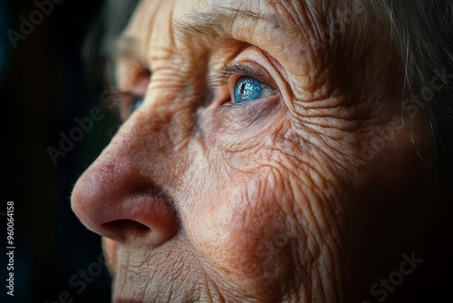 Elderly woman, her wrinkles telling tales of wisdom and time