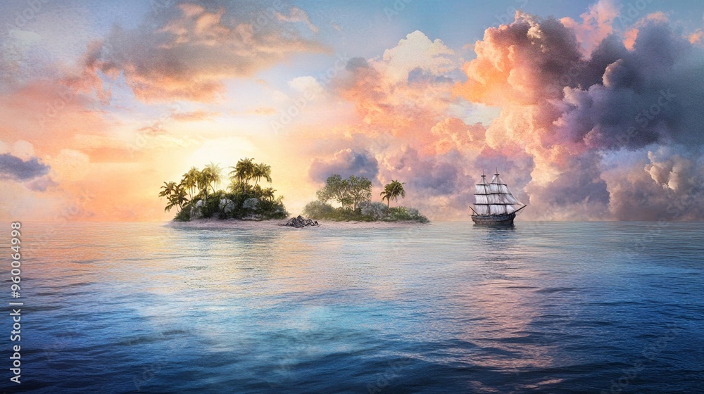 Obraz premium Haunted pirate island cursed gold buried deep