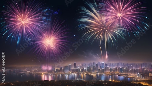 fireworks over the bright city