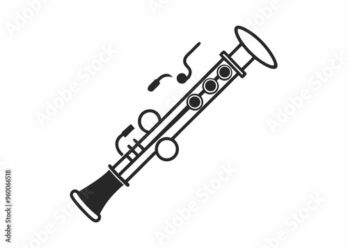 Thin line icon of a clarinet music instrument on white background
