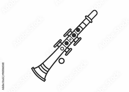 Thin line icon of a clarinet music instrument on white background
