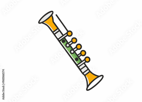 Thin line icon of a clarinet music instrument on white background
