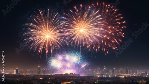 fireworks over the bright city