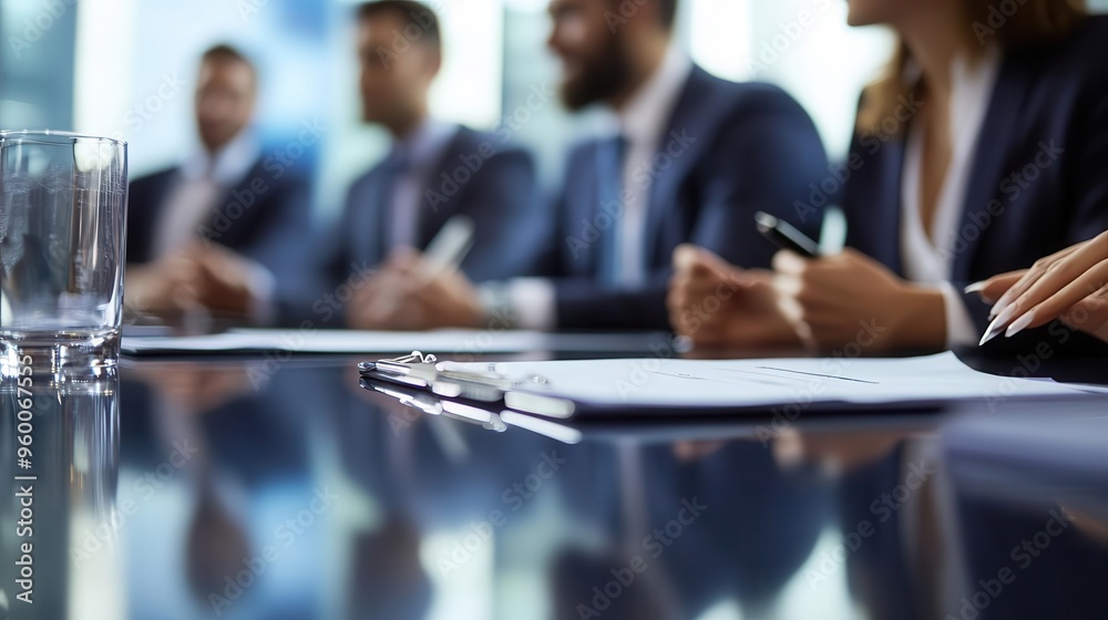 Team discussing carbon credit regulations in a corporate meeting, close up, regulatory compliance theme, dynamic, fusion, sleek boardroom backdrop