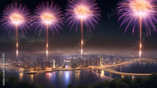 fireworks over the bright city