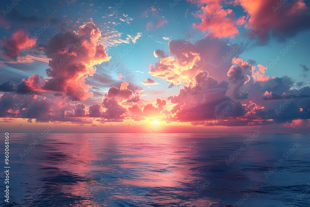 Serene Sunset Over Calm Ocean - Perfect for Posters, Cards, and Nature Displays