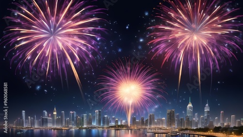 fireworks over the bright city