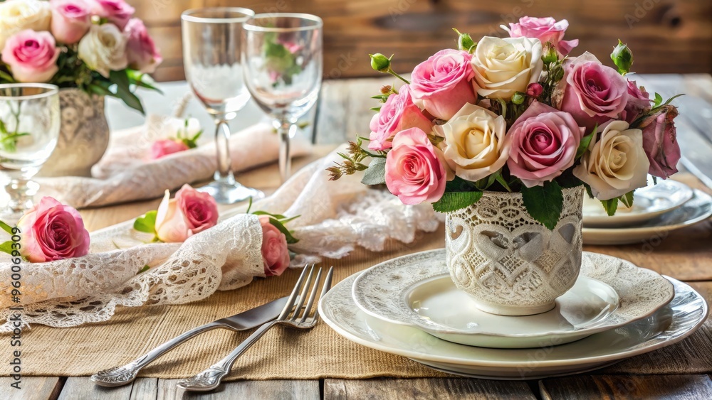 Rose+and+lace+table+setting Rose+and+lace+table+setting