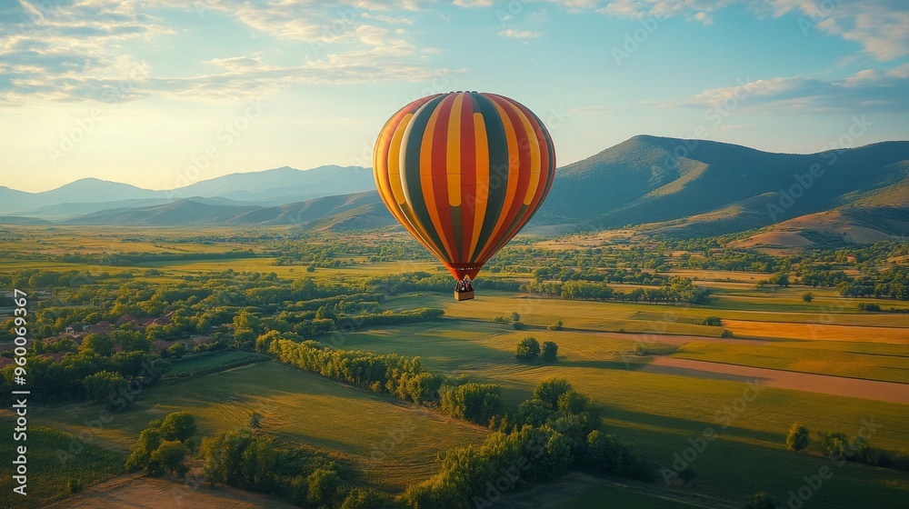 Fototapeta premium Hot Air Balloon Over Scenic Landscape