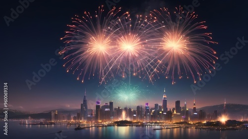 fireworks over the bright city