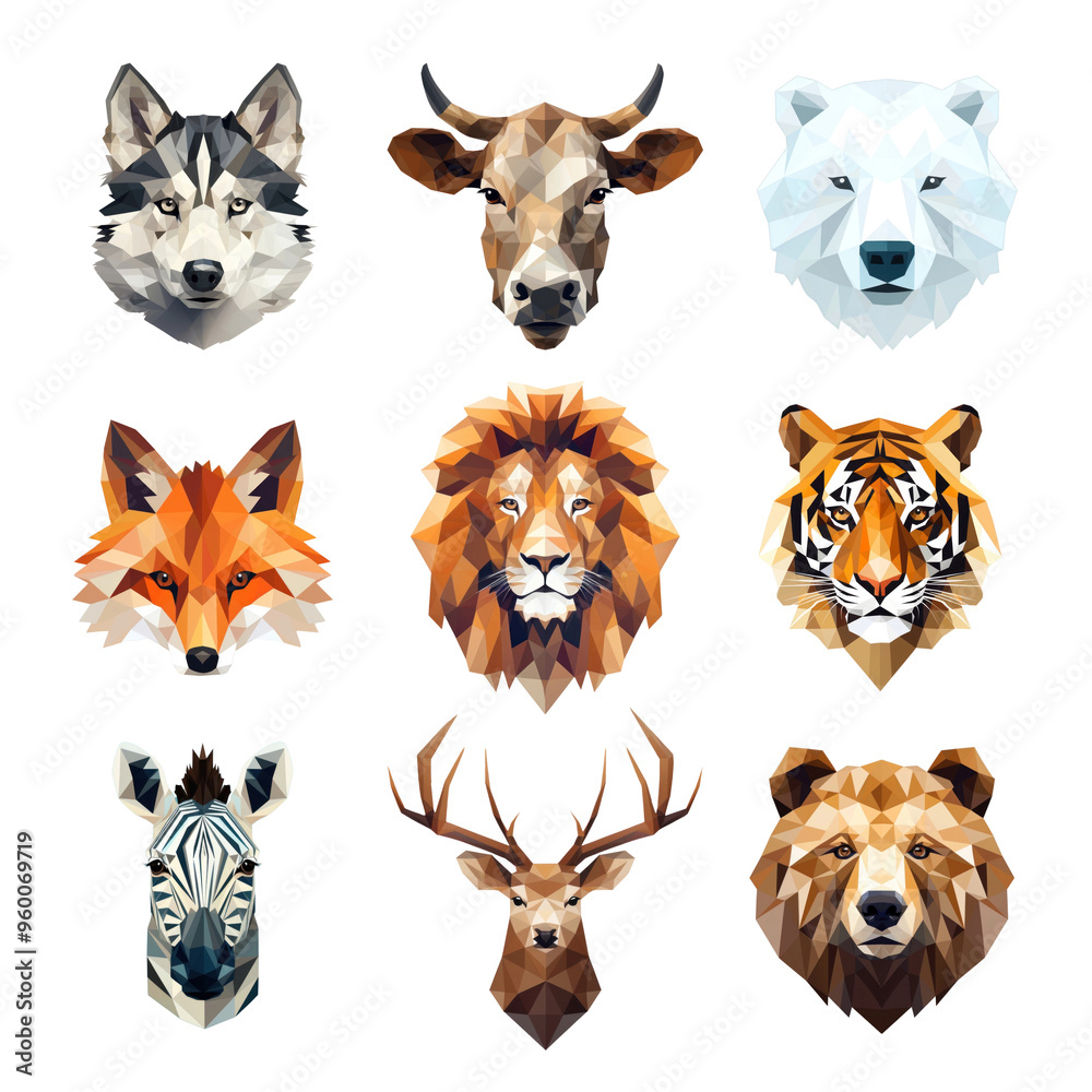 PNG polygon animal element set, transparent background PNG polygon animal element set, transparent background