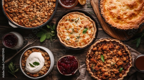 The image illustrates an assortment of savory dishes arranged across a wooden table layout, depicting a perfect setting for family gatherings and festive meals.