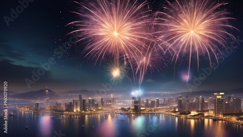 fireworks over the bright city