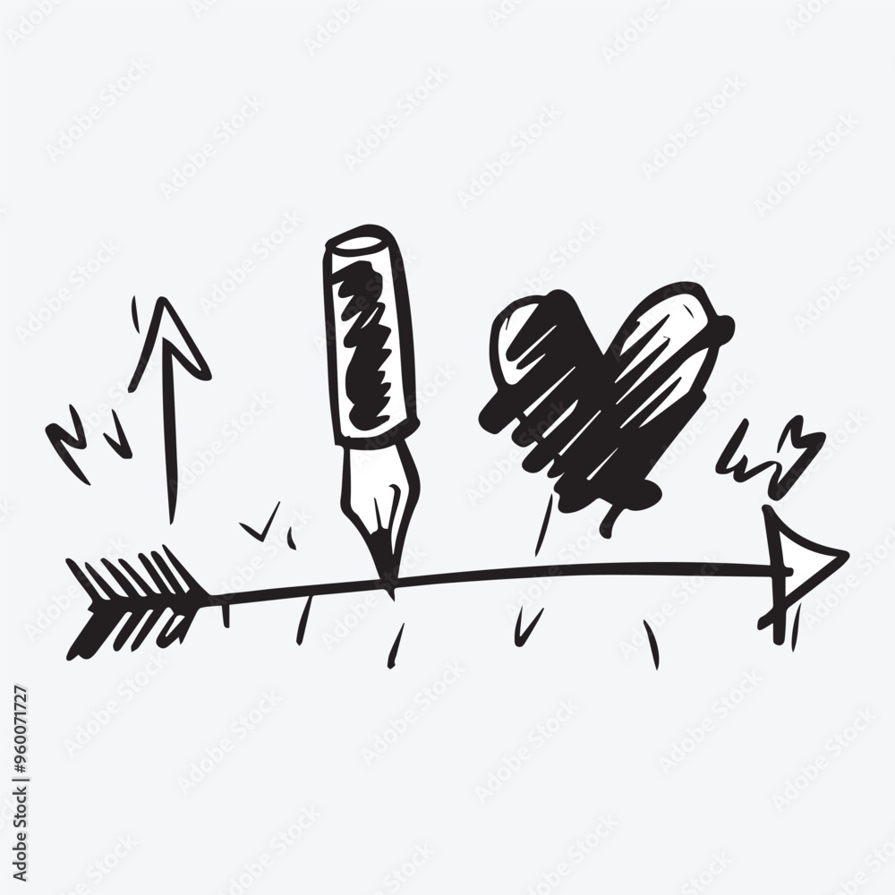 Fototapeta premium Line shape marker underline, arrow, heart brush element set