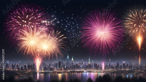 fireworks over the bright city