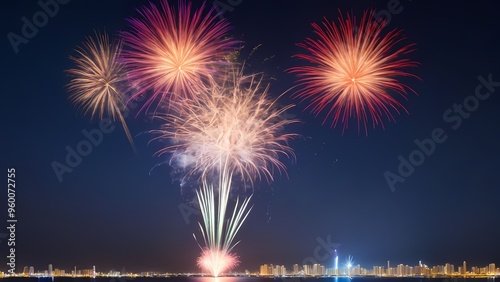fireworks over the bright city