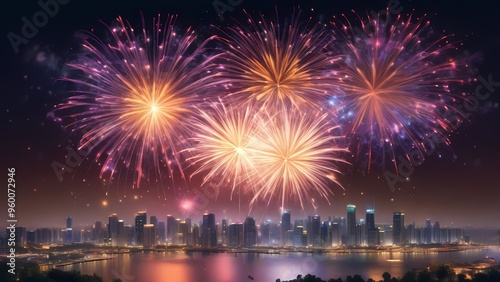 fireworks over the bright city