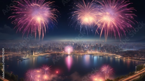 fireworks over the bright city