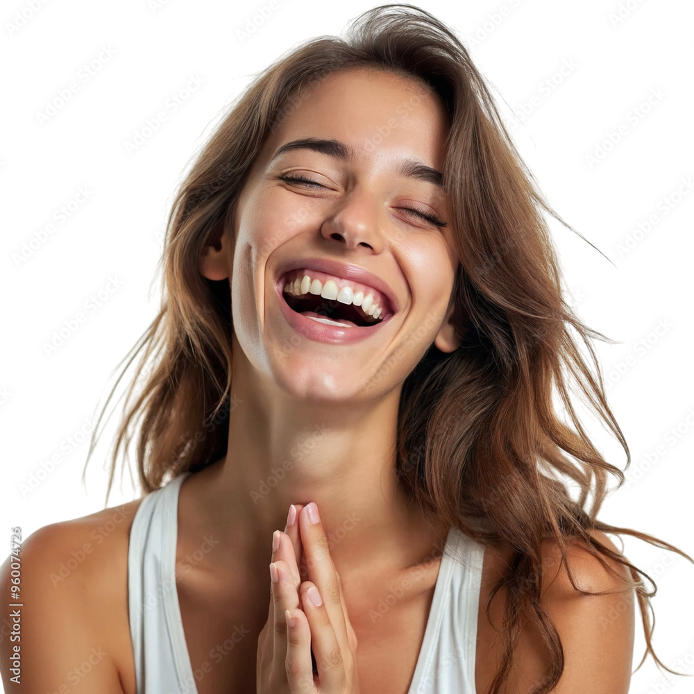 portrait of a smiling happy woman ,isolated on white background , transparent png image