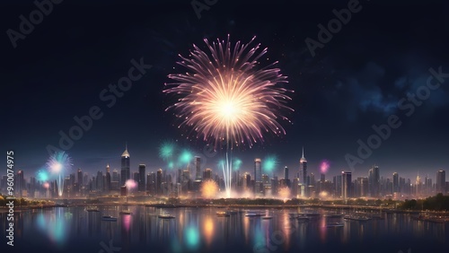 fireworks over the bright city