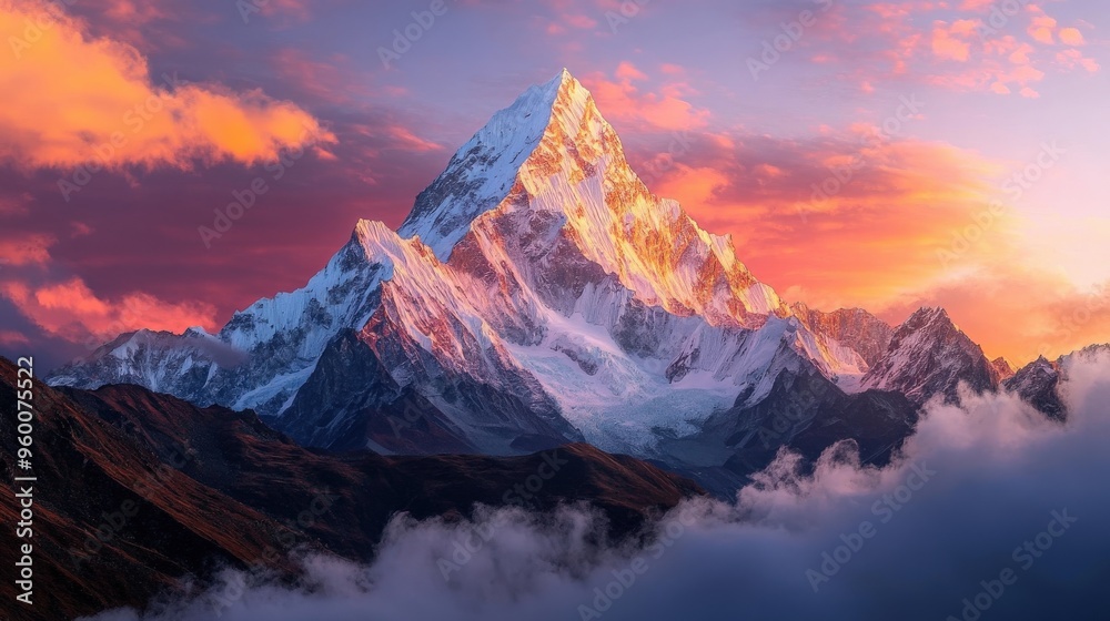 Majestic Mountain Peak at Sunset in Glowing Colors