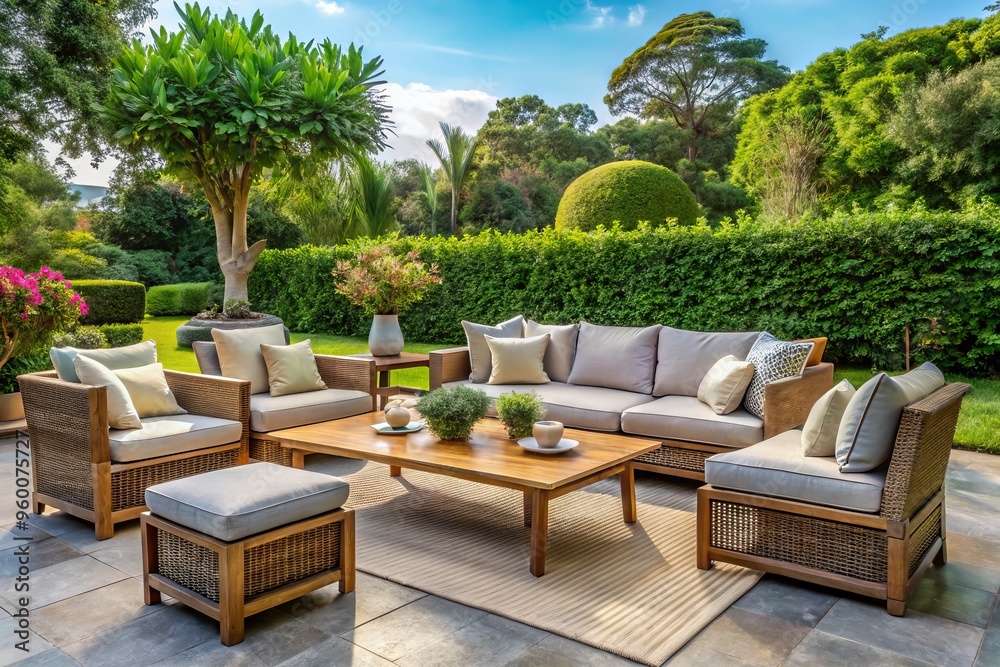 Elegance awaits in this rented outdoor seating area, showcasing premium garden furniture for sophisticated parties and Elegance awaits in this rented outdoor seating area, showcasing premium garden furniture for sophisticated parties and